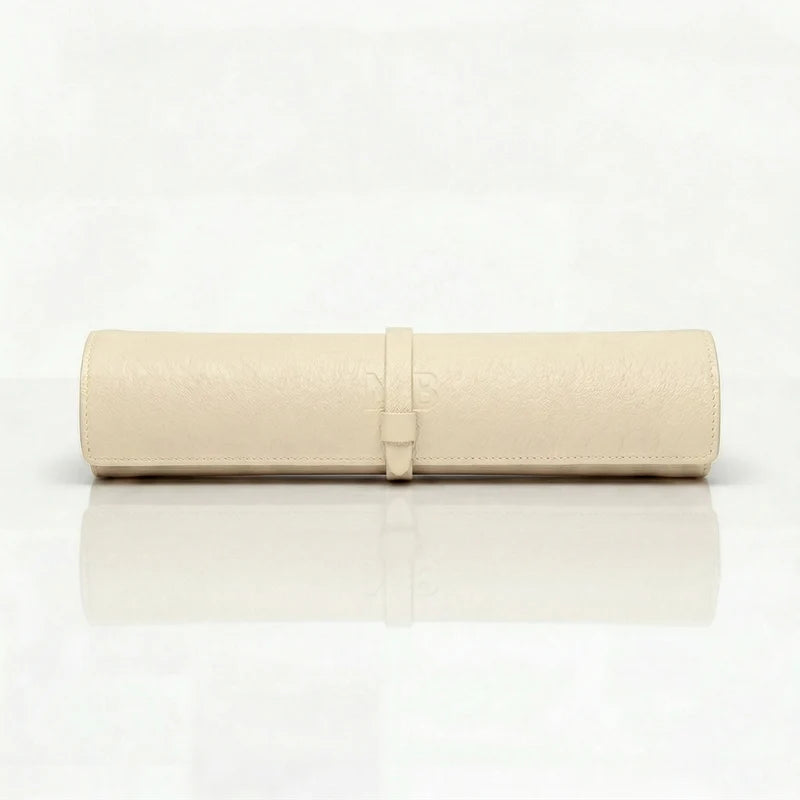 The Travel Backgammon rolled up, in Cream
