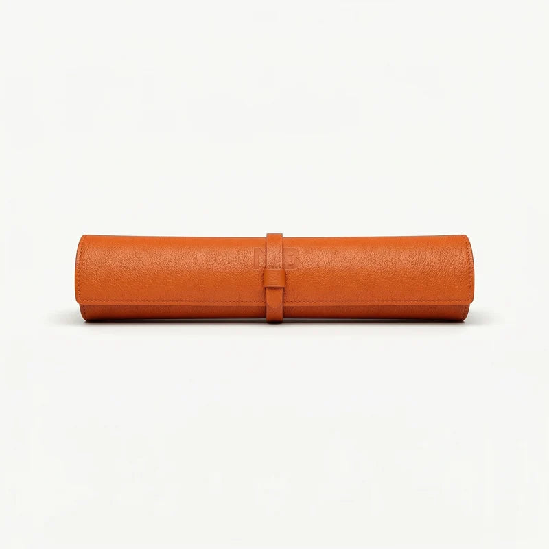 The Travel Backgammon rolled up, in Deep Amber